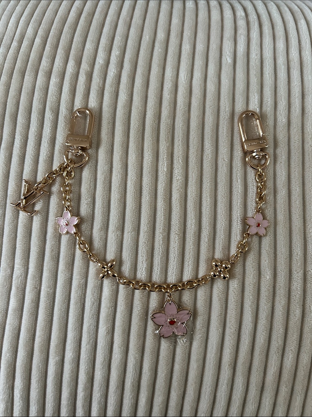 Cherry Blossom Floral Gold Bag Chain 13” New in plastic.